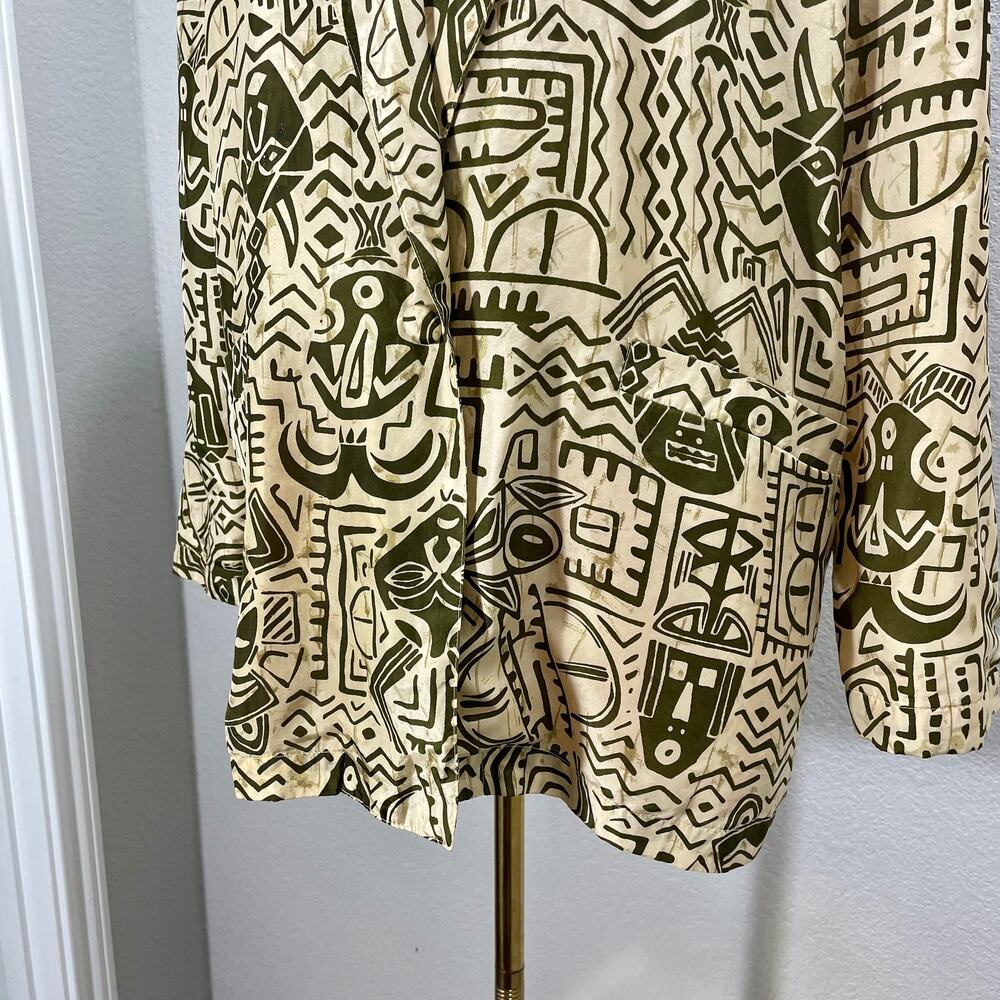Vintage 90s Bogari Silk Relaxed Blazer Jacket Womens Large Tribal Boho Print - Picture 2 of 9
